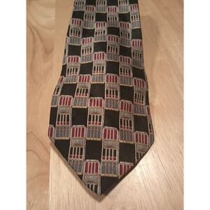 VINTAGE Club Room Men's Necktie Tie Silk Red Blue Abstract 56x3.75" USA Tie‎
